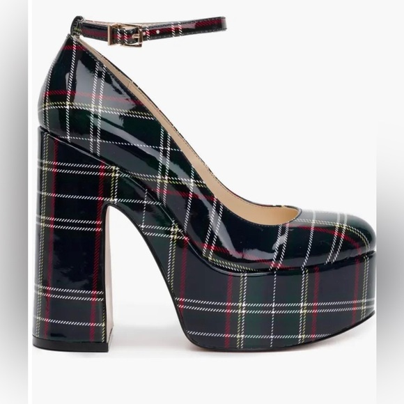 Jessica Simpson Macee green red plaid‎ patent Platform Pump heels size 11 new - Picture 1 of 7